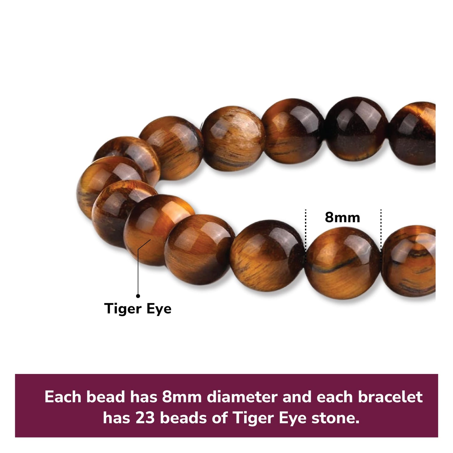 Crystal Vibe 8mm Beads Tiger Eye Bracelet for Women Men - Tiger Eye Crystal Bracelet for Spiritual Healing Positive Energy