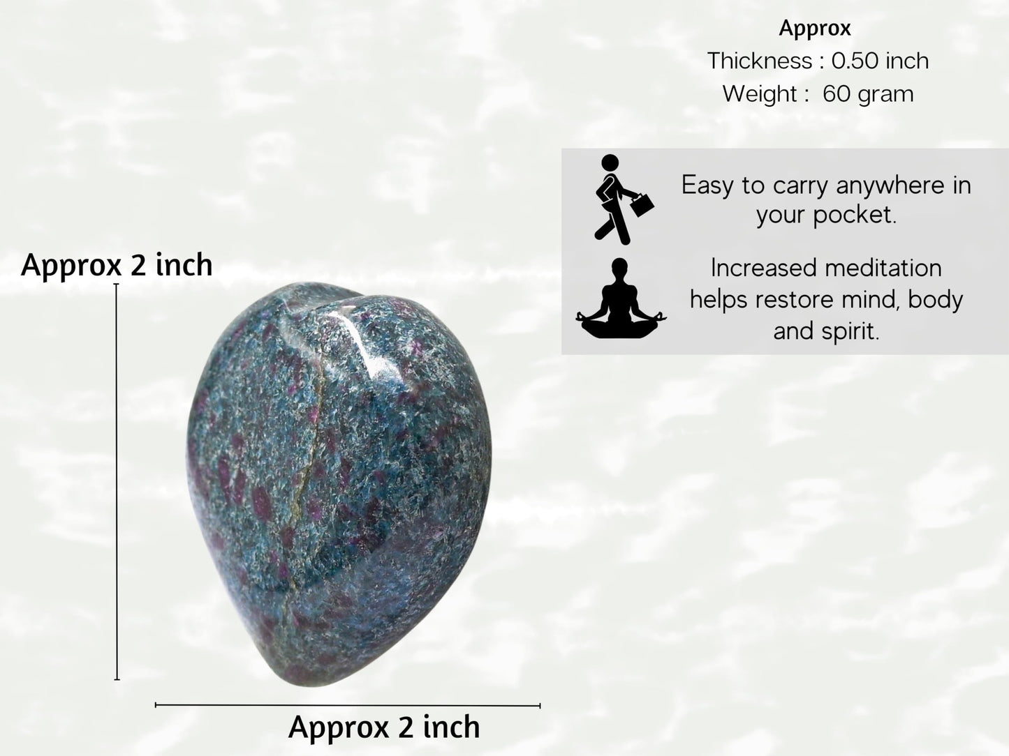 Amazing Gemstone Ruby Kyanite Crystal Heart Palm Stone - Pocket Massage Worry Stone for Natural Body Chakra Balancing, Reiki Healing and Crystal Grid
