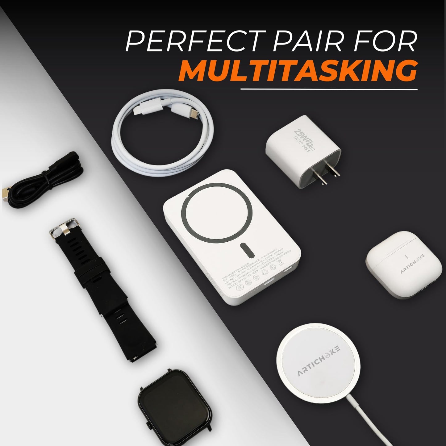 Artichoke 6 in 1 Accessories Gift Set Power Bank 5000 Smart Watch TWS Earphones Accessories Birthday Gifts Boyfriend Tech Gadgets Regalos para Hombre Travel Men Women Him Her