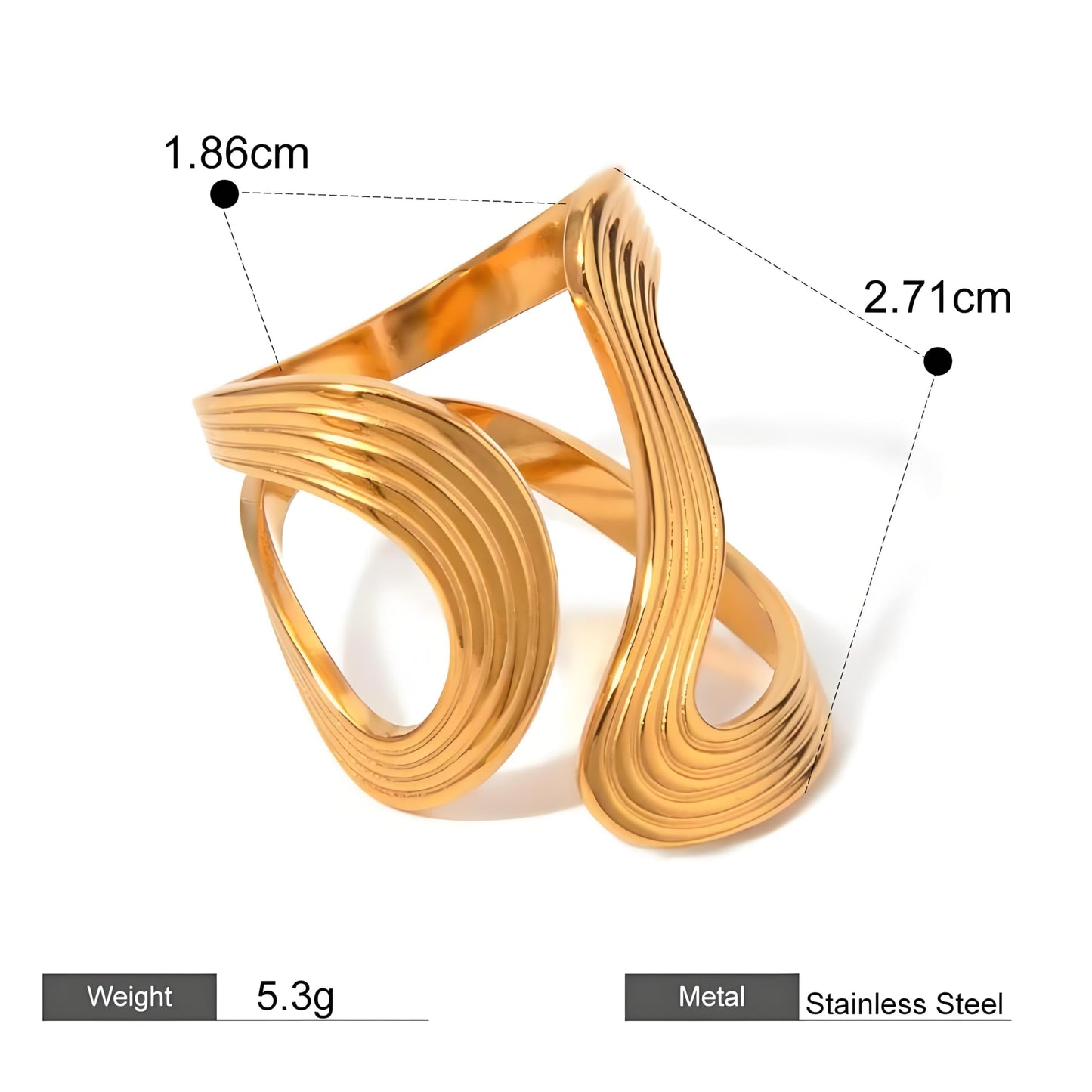 AIETUE Chunky Rings For Women, Gold Silver Thumb Ring Asymmetrical Wavy Curve Ring Adjustable Non Tarnish Dainty Stainless Steel New Year Anniversary Birthday Jewelry Gift (Trendy-Gold)