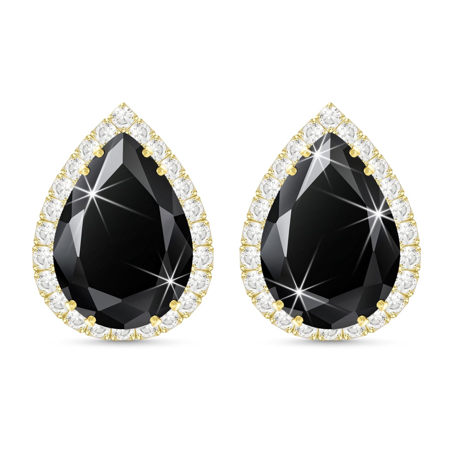 Linawe Black Earrings for Women, Gold Stud Earrings, Imitation Diamond Cubic Zirconia Teardrop Rhinestone Crystal Earrings Studs, Statement Unique Dainty Costume Jewelry Vintage