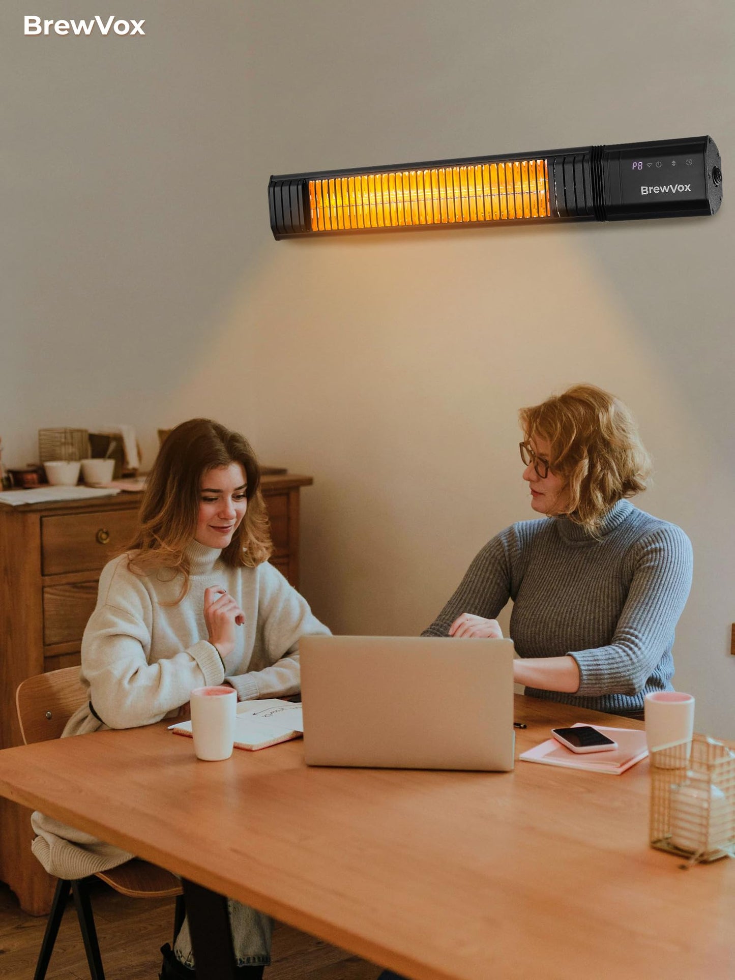 BrewVox Carbon Infrared Electric Outdoor Patio Heater, Smart App-Controlled with Remote On/Off & Timer for Living Room, Bedroom, Garage, Office