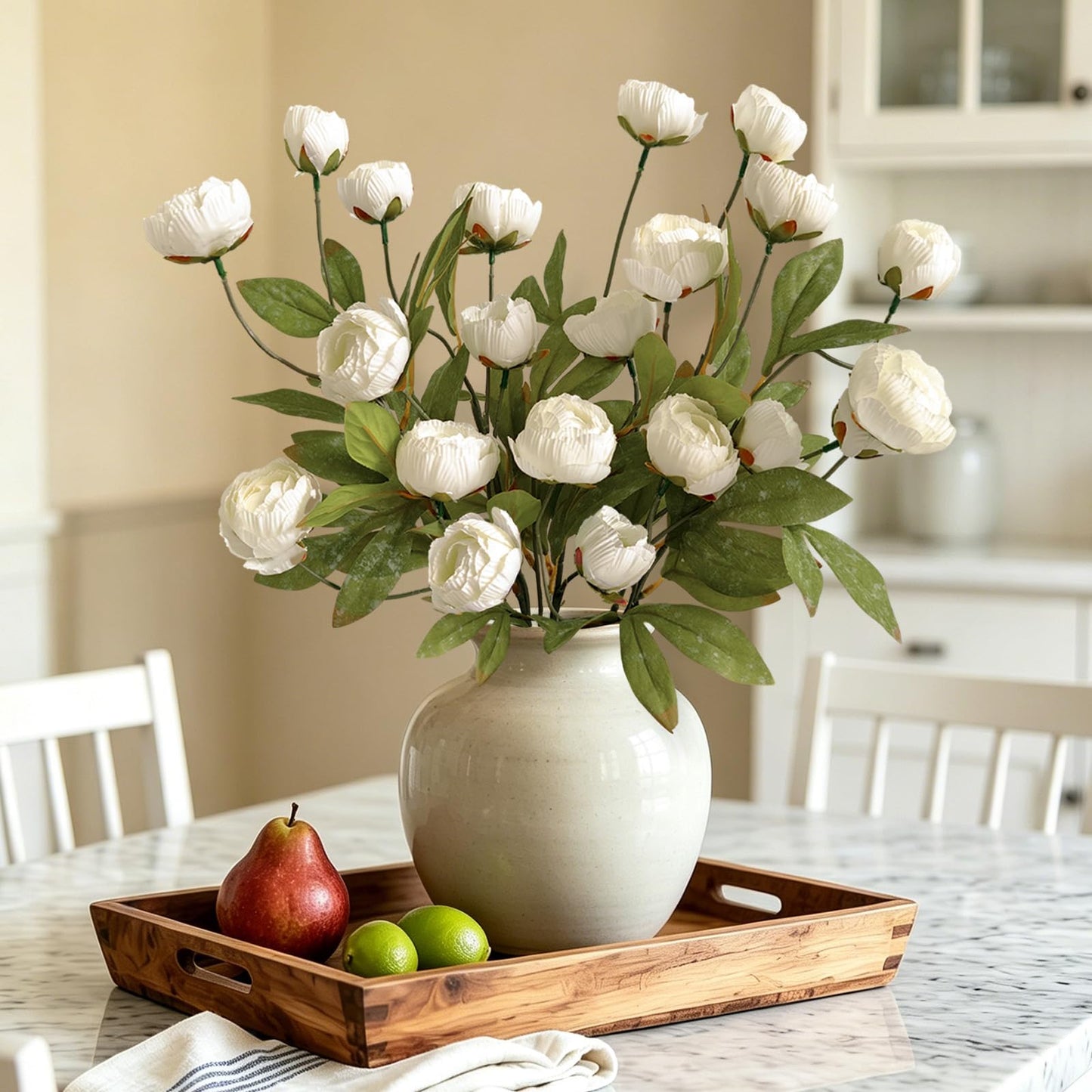 Cherica 6Pcs Viral Peony Artificial Flowers for Vase，27in Real Touch Fake Flowers Branches with Flexible Wired Stems for Home Decor DIY Bouquet Centerpieces Wedding Shower Fillers Arrangements,White