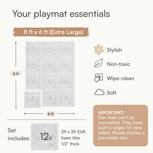 Lillefolk Baby Play Mat for Floor – 6x8ft Vintage Gray | Soft Non Toxic Premium EVA Foam Tiles for Tummy Time, Crawling & Playroom – Waterproof Interlocking Floor Mat for Babies & Toddlers (12 Tiles)