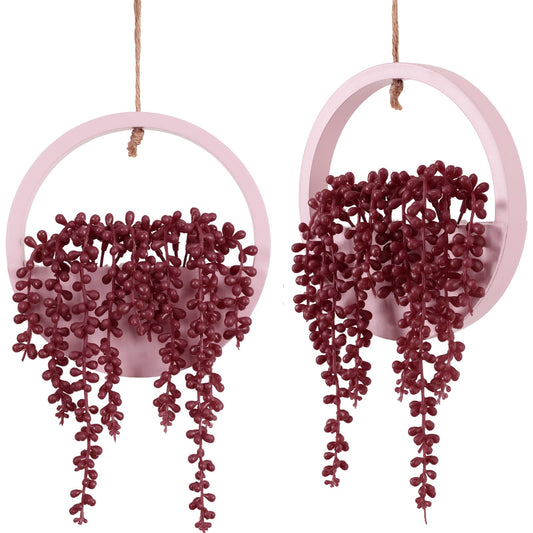 Hobyhoon Artificial Hanging Plants Hanging Planter Fake Succulents Artificial String of Pearls with Pot and Lanyard for Home Office Wall Decoration