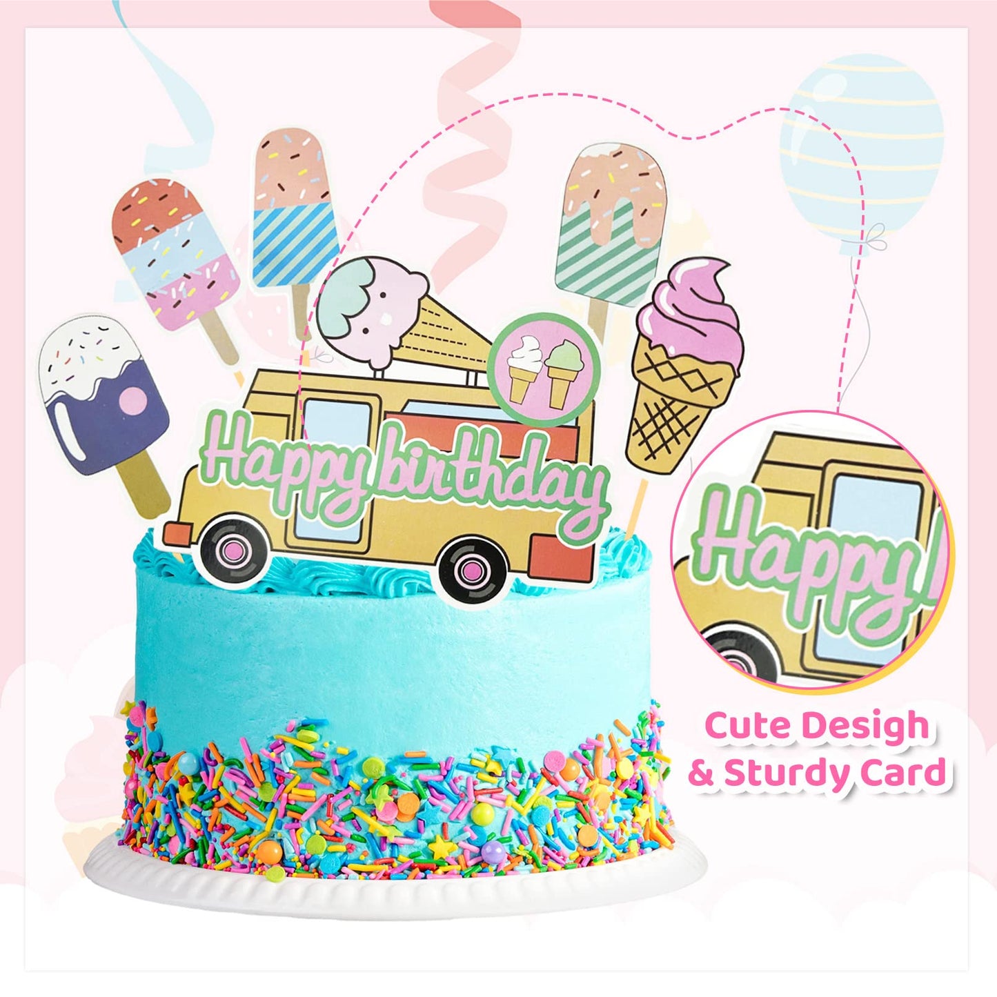 75Pcs Ice Cream Birthday Party Decorations for Girls Kids, Pastel Ice Cream Balloon Garland Arch Kit First Two Sweet Birthday Banner Foil Sprinkle Long Twist Balloons Cupcake Toppers Party Supplies