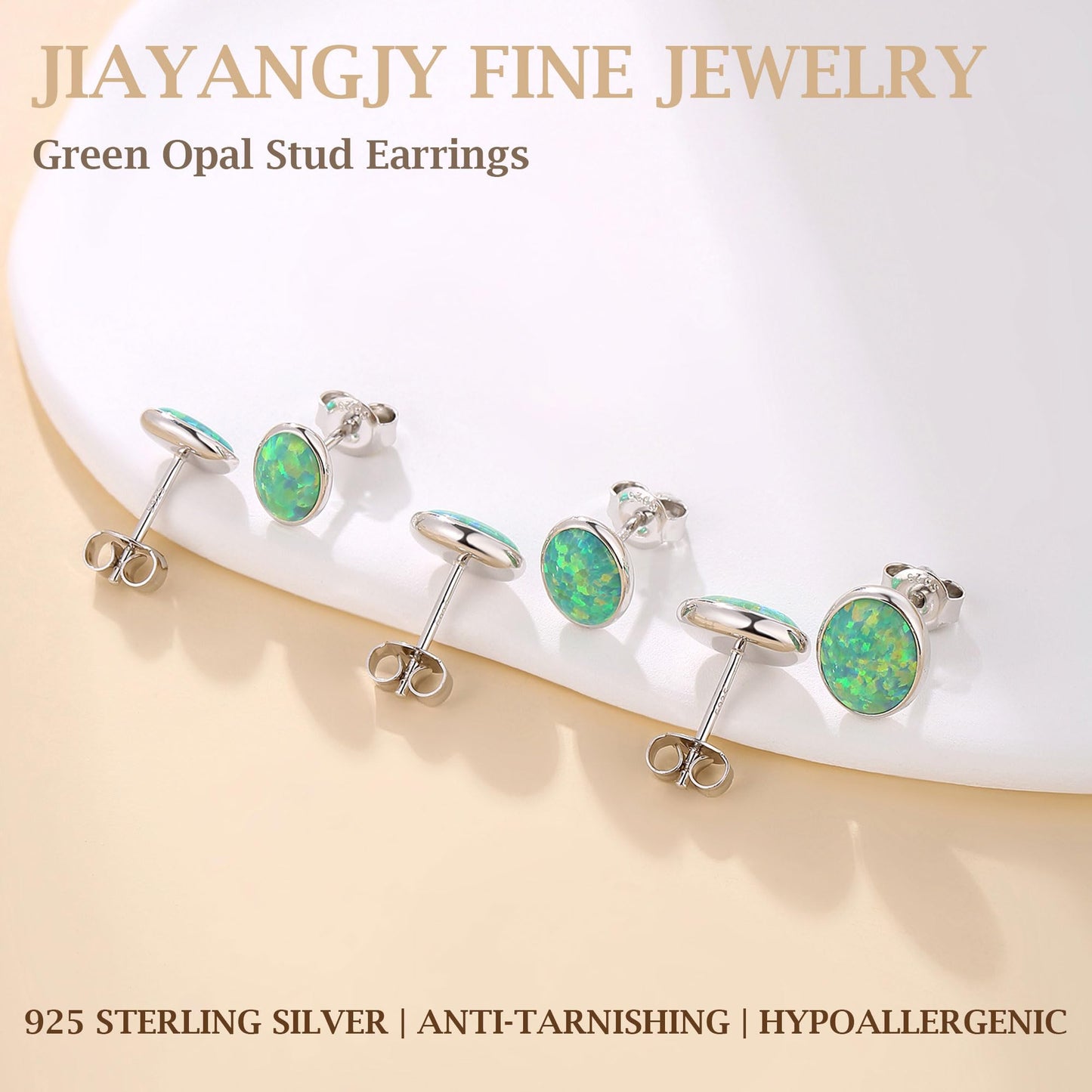 JiayangJY Silver Green Fire Opal Stud Earrings for Women Sterling Silver Oval Shape 5mm Opal Earrings with Push Back