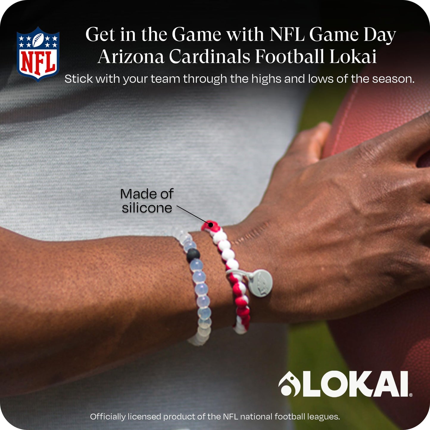 Lokai Silicone Beaded Bracelet for Men & Women, NFL Football Collection - Arizona Cardinals, Medium - Silicone Jewelry Fashion Bracelet Slides-On for Comfortable Fit
