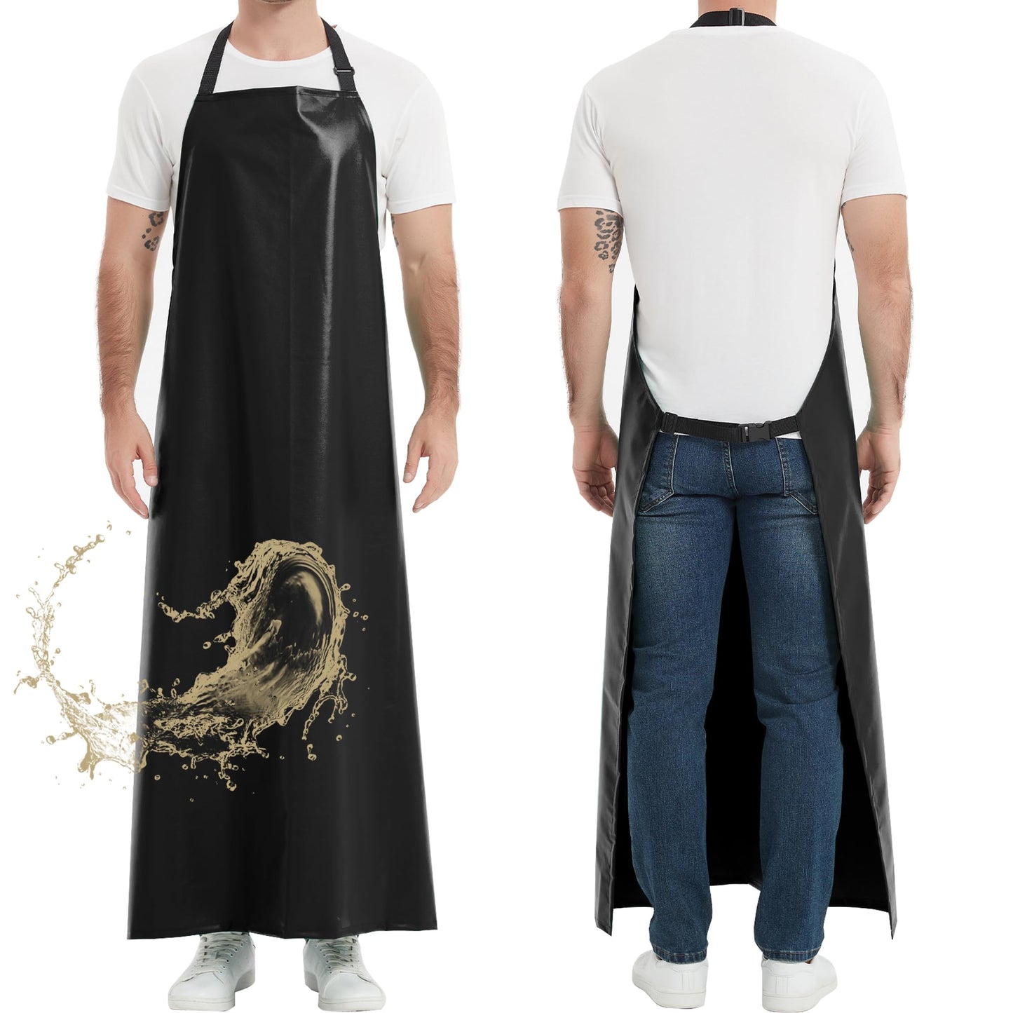 Thicker Rubber Apron - 51.18 x 35.43" Adjustable, Heavy Duty Oil & Chemical Resistant, Extra Long Waterproof Apron for Dish Washing, Gardening, Lab Work, Butcher & Dog Grooming - Black