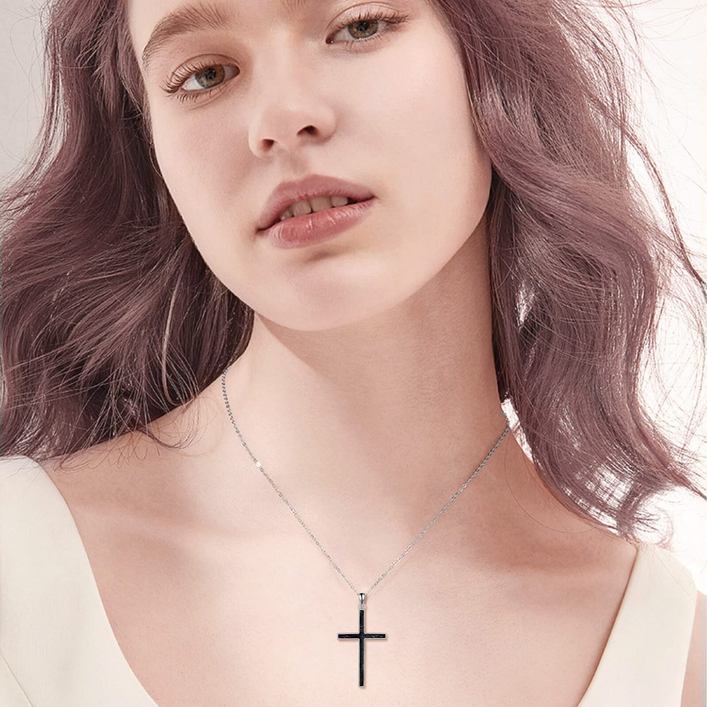YFN Cross Necklace Sterling Silver Black Tourmaline Cross Pendant Religious Jewelry Gifts for Women Men
