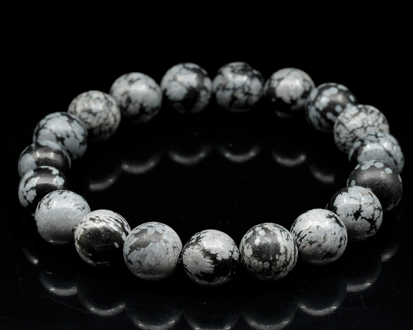 Snowflake Obsidian Beaded Stretch Bracelet for Men & Women | Handmade Natural Stone Jewelry with 8mm Snowflake Obsidian Beads | Capricorn Zodiac Chakra Elastic Bracelet | Balance Grounding Gift