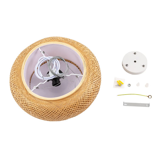 YIYIBYUS Pendant Lighting,Vintage Ceiling Lighting,Vintage Ceiling Lighting Fixtures Drum Shape Ceiling Mount Ceiling Light Creative Decoration (15.75 inch, Gold, Rattan Yellow)