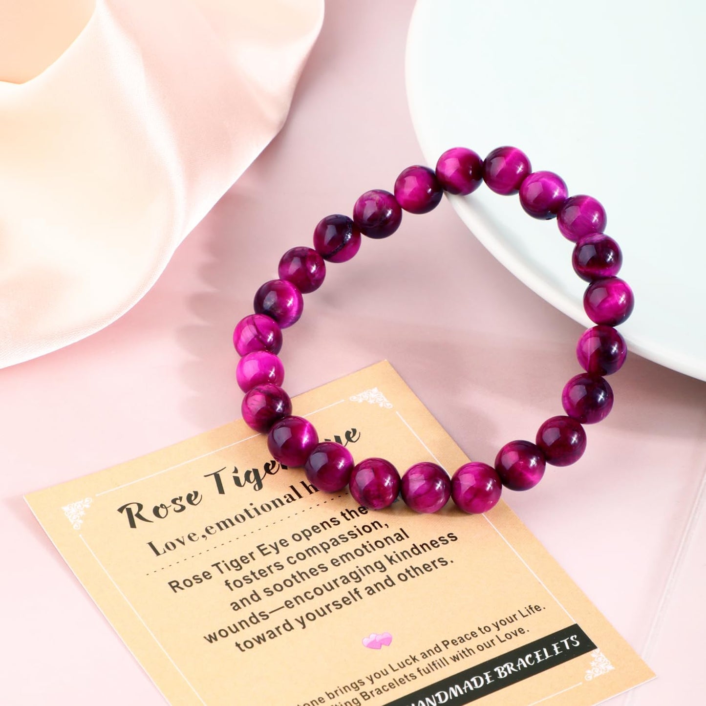 AD Beads 4mm Handmade Rose Tiger Eye Elastic Bracelet – Natural Gemstone for Love,emotional healing. – Meditation, Yoga, Healing and Energy Gift for Men Women