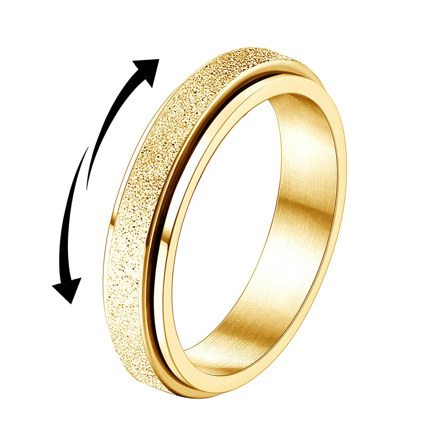 Diamday Fidget Rings for Women Men - 4mm Gold Spinner Stainless Steel Ring for Anxiety Stress Relief Glitter Sandblast Spinning Figit Anxiety Jewelry for Wedding Promise Size 9