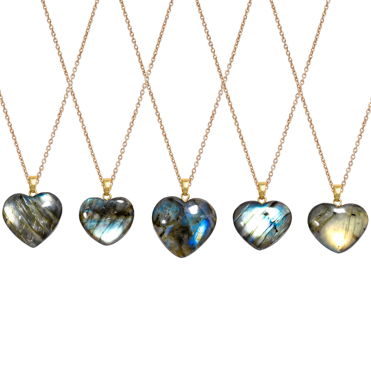 YASHEE Labradorite Gemstone Heart Shape Pendant Necklace, Natural Cabochon, Women Jewelry, Energy Healing Crystals, Calm Chakra, Birthstone, Gift for Women, Gold Plated Jewelry 18 inch, AA+ Quality