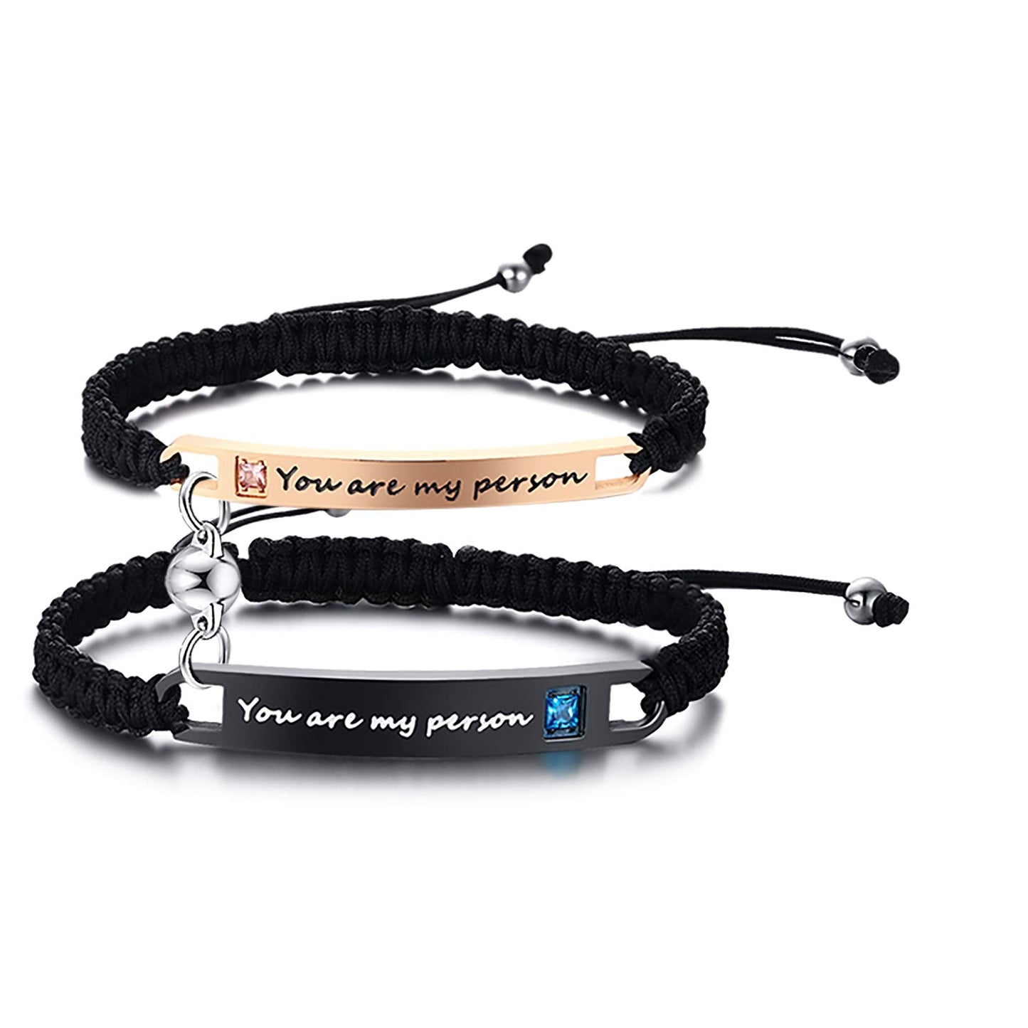 MEALGUET You are My Person Couple Bracelet, Engraved Romantic Quote Matching Couple Bracelets Set,Mutual Attraction Relationship ID Bracelet,Adjustable, Valentine Day Gift for Men Women