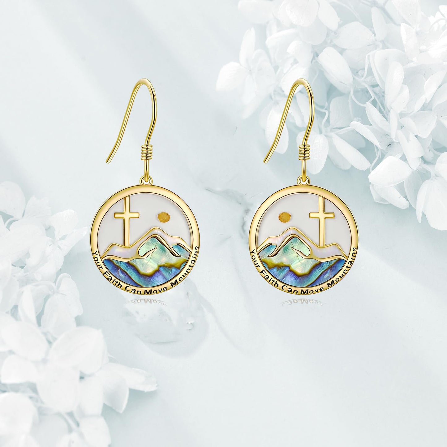 AOBOCO Mustard Seed Earrings for Women Plated Yellow Gold Mountain Cross Christian Earrings Jewelry Mothers Day Birthday Gifts for Mom Friends (Yellow Gold Mountain Cross)