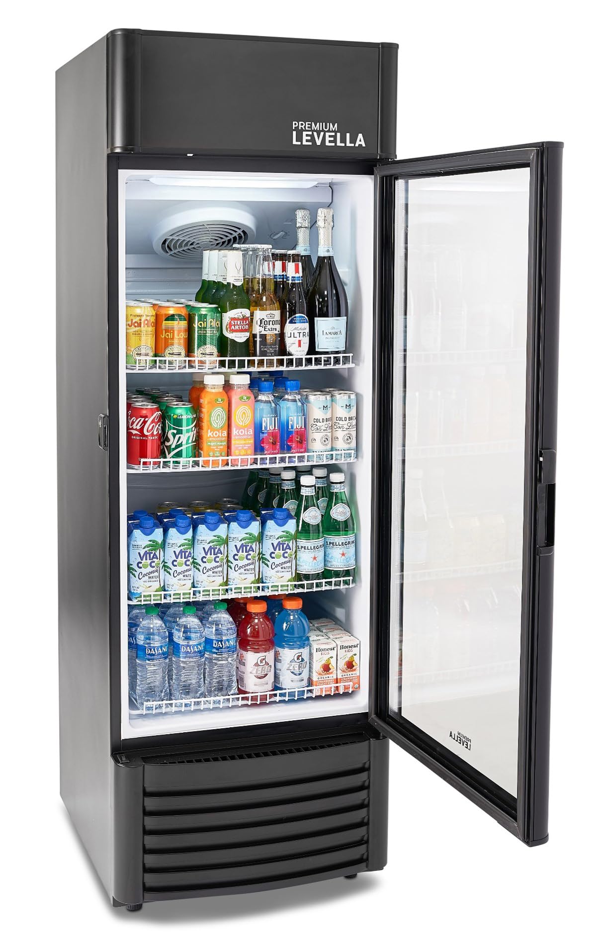 PremiumLevella PRF907DX Glass Door Display Refrigerator 9.0 cu ft Commercial Beverage Cooler Merchandiser With Customizable Lightbox - Black
