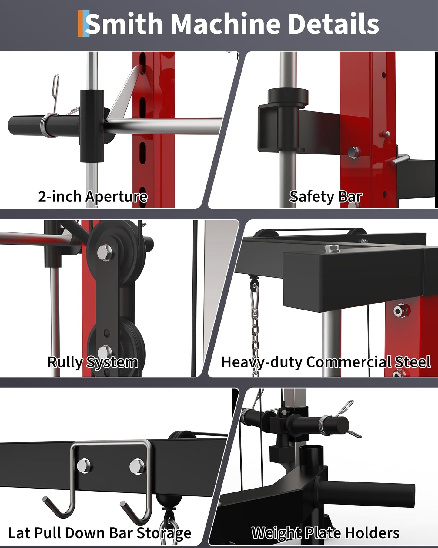 Garvee Smith Machine, 1000LBS Multi-Functional Smith Machine Home Gym, Squat Rack with LAT-Pull Down System, Power Rack with Barbell Bar, Power Cage with Attachments Full Body Training, Black/Red
