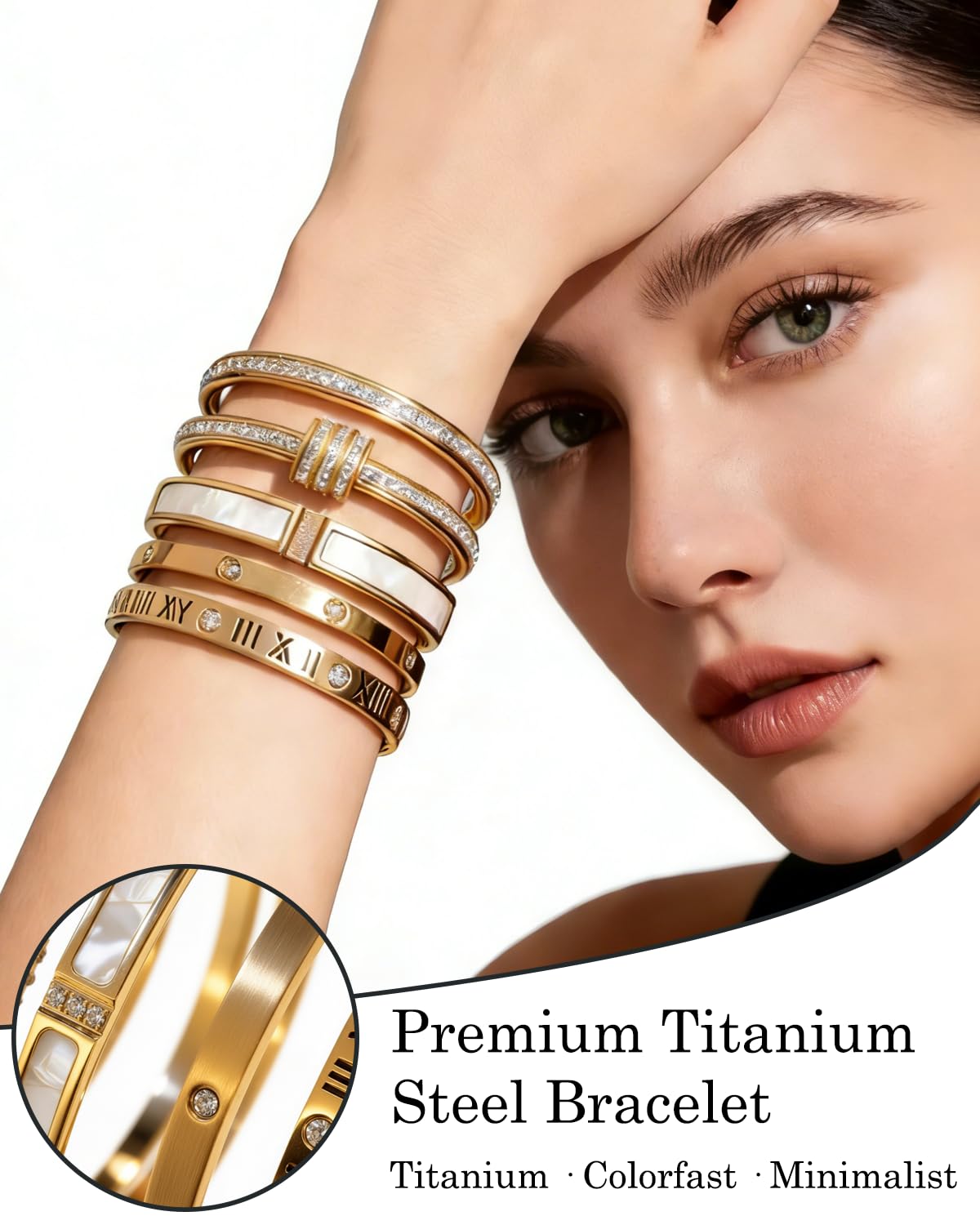5-Piece Elegant Stainless Steel Bracelet Set, Fashionable Classic Design, Stainless Steel 5 Piece Bracelet Set, Non Tarnish Bangle, Elegant Bracelets Sets for Everyday and Formal Wear (Silver)
