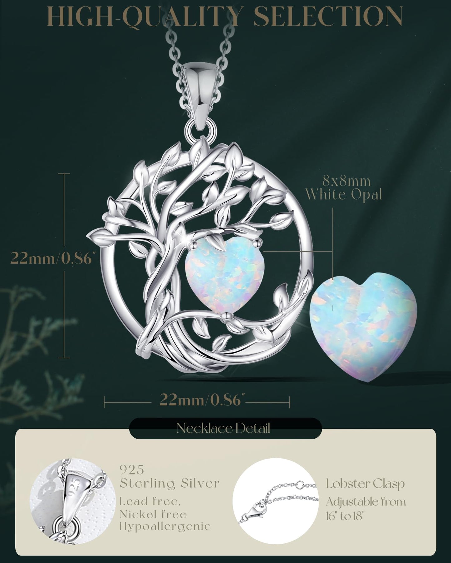 FANCIME Tree of life Birthstone Necklace for Women Sterling Silver Tree Jewelry Opal Pendant October Birthstone Gemstone Anniversary Birthday Mothers Day Gifts for Mom Her