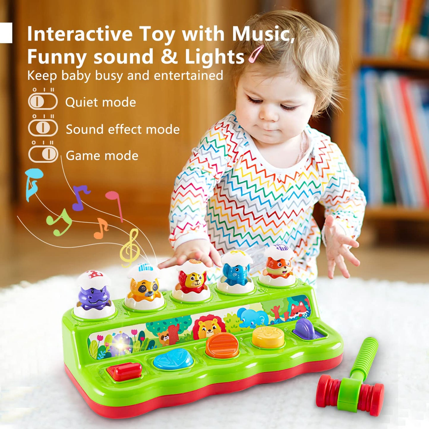 WOWOHAGE 1 Year Old Toys for Boys Girls Birthday Gift, Cause and Effect Animal Pop Up Toy with Music and Light for Toddlers 1-3, Preschool Learning Educational Toys Gifts for Babies 12 Months