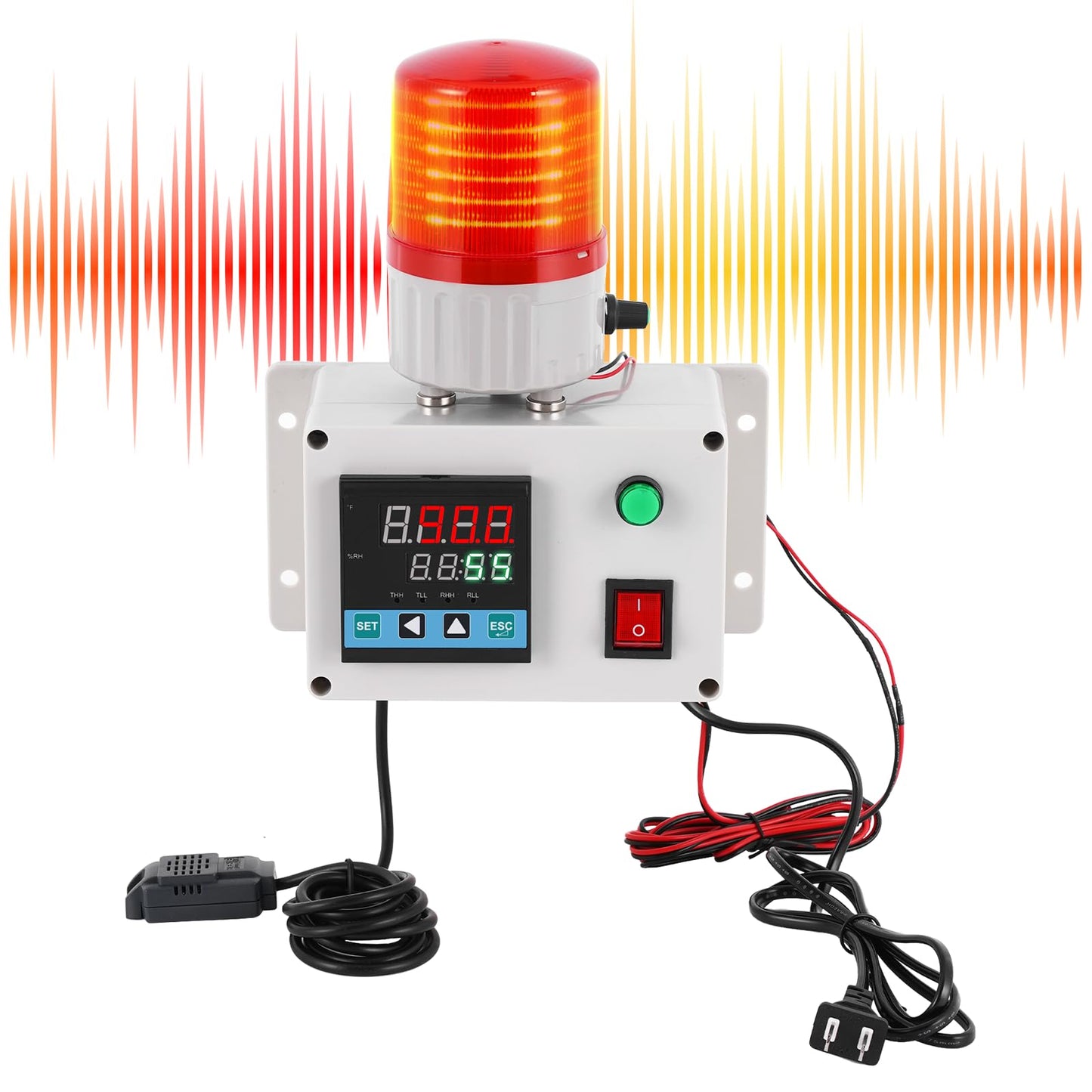 JIAWANSHUN Industrial Temperature Humidity Alarm, -40-185℉&0-100%RH,Thermometer Hygrometer Monitor with Independent Alarm Setting,Sound Light Alert & Calibration for Greenhouse,Lab,Cold Chain&Granary