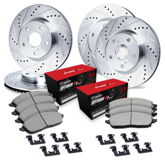 R1 Concepts Front and Rear Brake Kit For 2018-2022 Kia Stinger| Drilled Slotted Brake Rotors| Optimum OEP Brake Pads and Rotors Kit| Hardware included