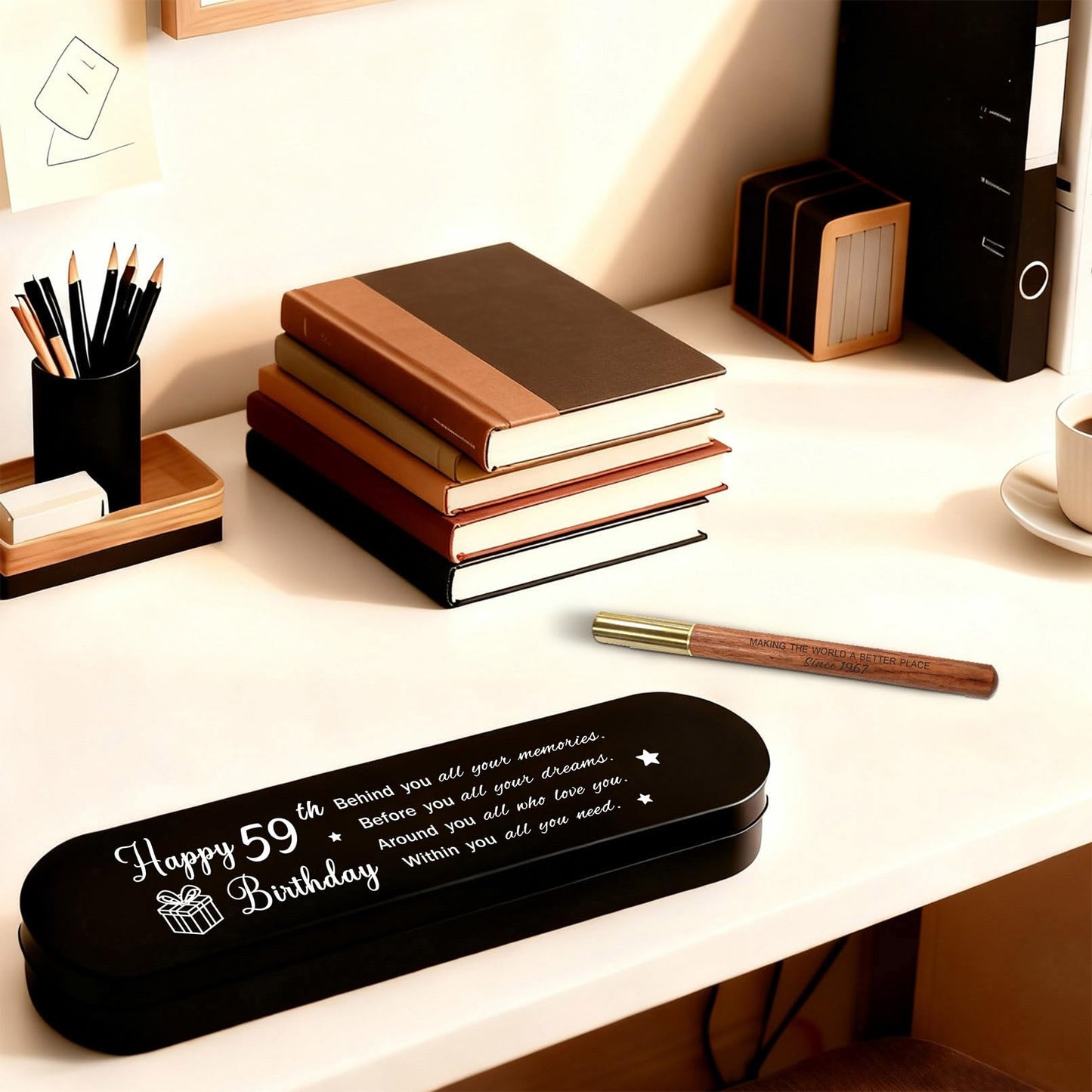 iyaone 59th Birthday Gift for 1967 Born - Engraved Wooden Gel Pen & Keepsake Box Set, Golden 59 Year Old Gift for Men & Women, Milestone Birthday Present