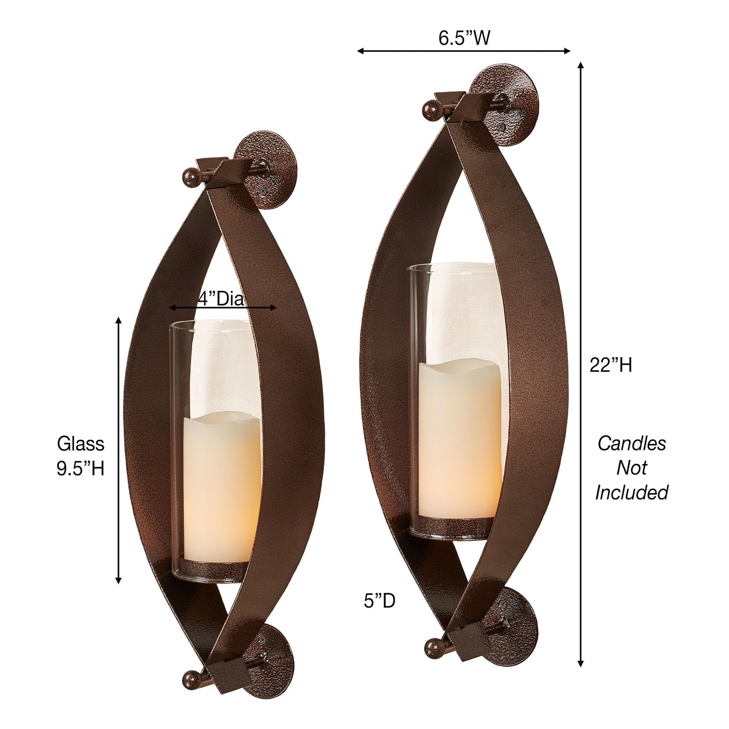 Touch of Class Xander Wall Sconce Pair - Handcrafted Steel - Antique Copper - Glass Hurricane - Set of 2 - Metal Sconces Holder for Bedroom, Bathroom, Living Room, Kitchen Walls, Hallway