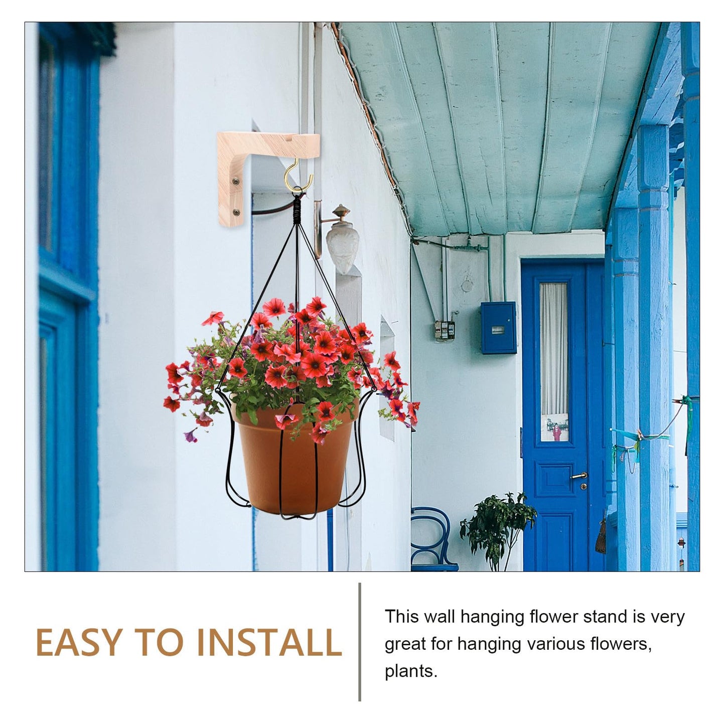 Happyyami Wooden Plant Hanging Hooks 2pcs Heavy Duty Wall Mount Brackets for Indoor and Outdoor Plant Hangers Natural Wood Color