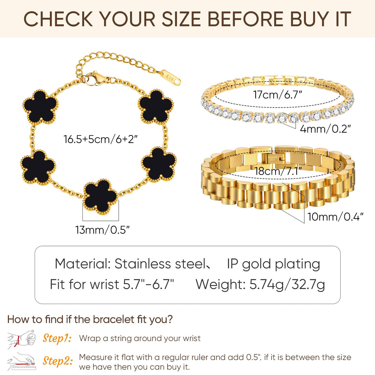 Stackable Gold Floral Bracelets Set - 3pcs 18K Gold Plated Bracelet Non-tarnish,Stainless Steel Link Chain Friendship Bracelet,Watch Band Trendy Jewelry,Christmas Valentines Birthday Gifts for Women