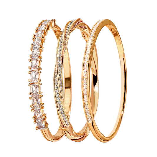 3 Pack 18K Gold Plated Bangles Bracelet Set for Women, Dainty Vintage Trendy Fashion Jewelry, Ideal Gift for Birthday Christmas Valentine's Day Mother's Day for Girlfriend Wife Mom Sister
