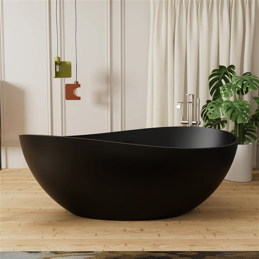 GIVINGTREE Freestanding Solid Surface Resin Stone Bathtub, Contemporary Design Stand Alone Tub with Pop-up Drain and Overflow, cUPC Certified