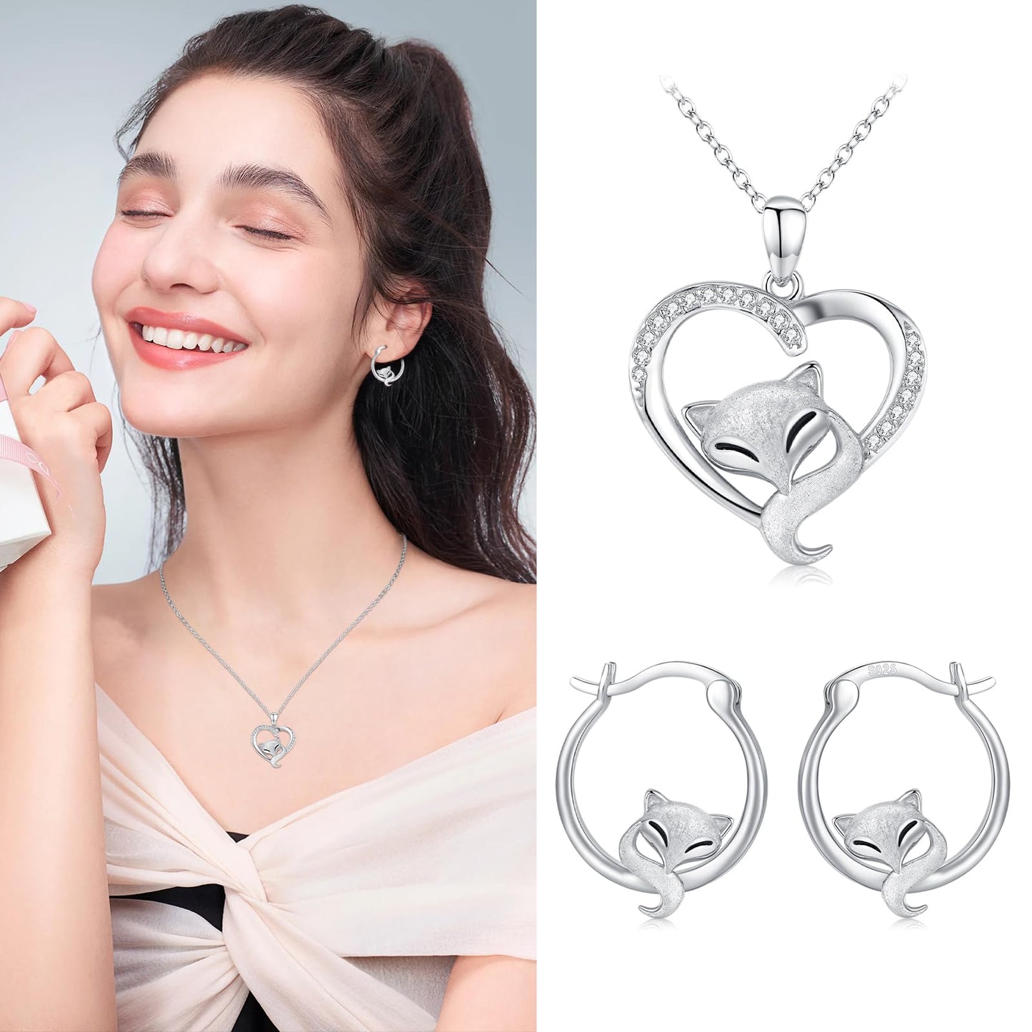 Fox Earrings 925 Sterling Silver Hypoallergenic Cute Animal Hoop Earrings for Sensitive Ears Lucky Fox Jewelry Mothers Day Gifts for Women Girls