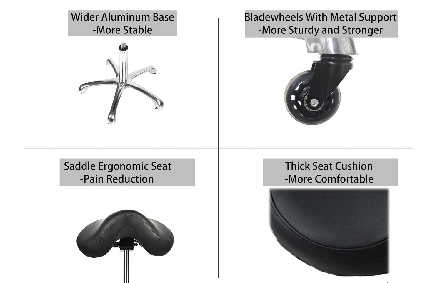 Cadiario Saddle Tilting Stool Rolling Chair with Thicker Seat Swivel Ergonomic Height Adjustable Footrest Wheels for Beauty Spa Salon Dental Medical Clinic Kitchen Home Office Shop Bar Black