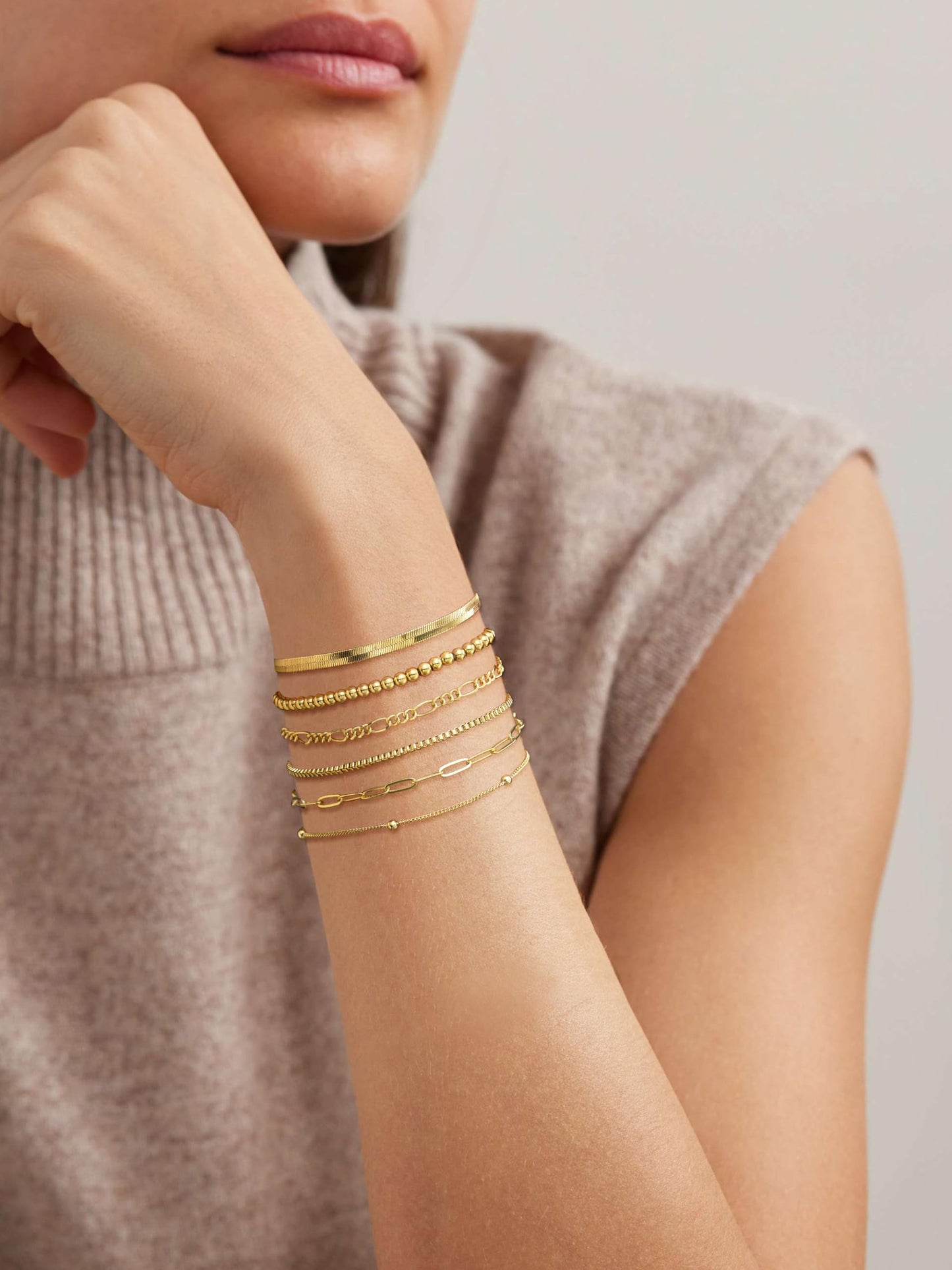 DEARMAY 14K Gold Plated Bracelets for Women, Jewelry Sets Trendy Dainty Stackable Paperclip Rope Snake Box Figaro Chain Bracelets Pack Costume Fashion Gifts