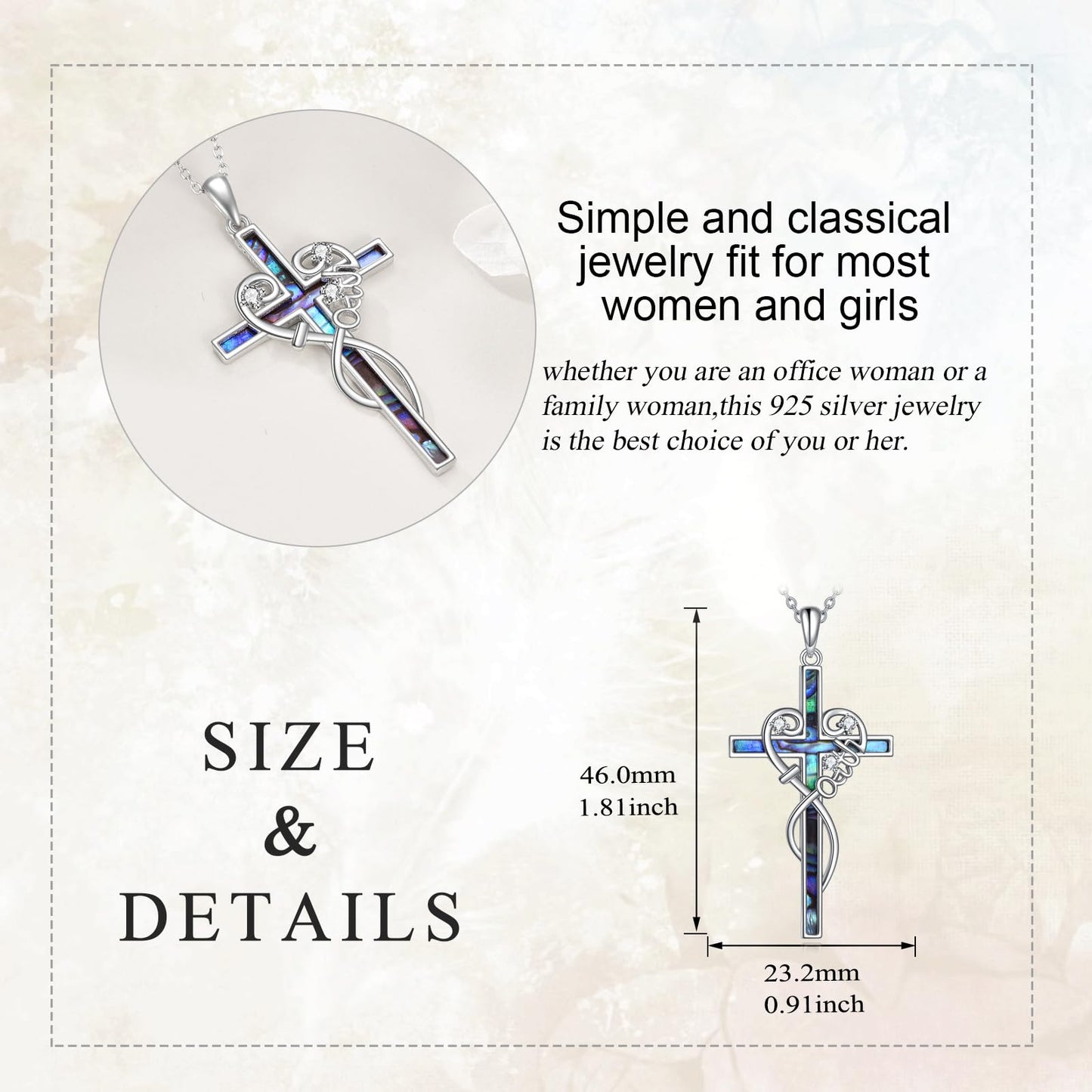 LUHE Faith Cross Necklace for Women Sterling Silver Faith Cross Pendant Necklace with Abalone Christian Jewelry Gift for Her