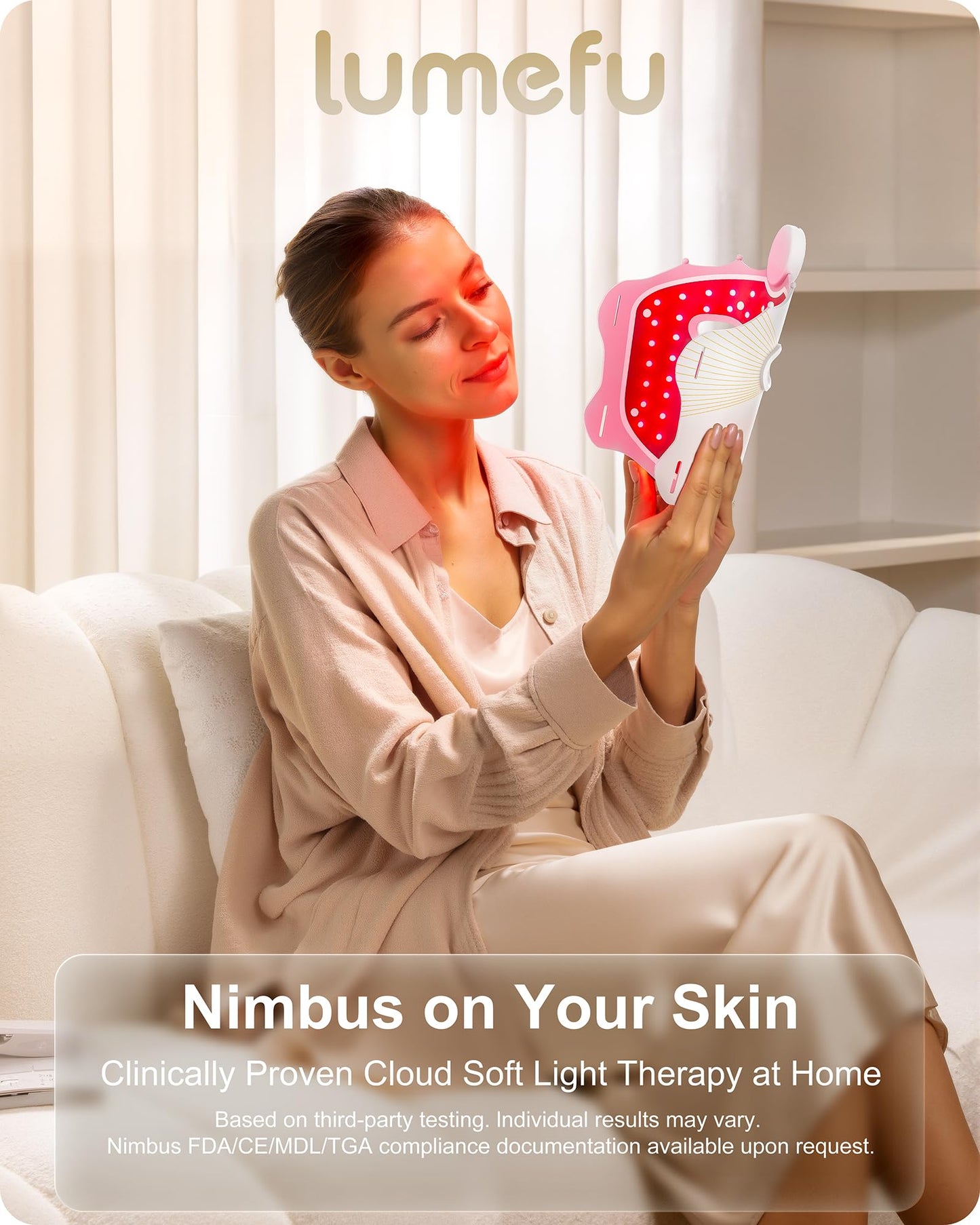 Lumefu Nimbus Ultra-Lightweight Wireless Red Light Therapy mask for face, FDA-Cleared Hands-Free LED Device for Anti-Aging & Acne, 3 Modes 660nm/850nm for Sensitive Skin, Portable for Busy Lifestyle