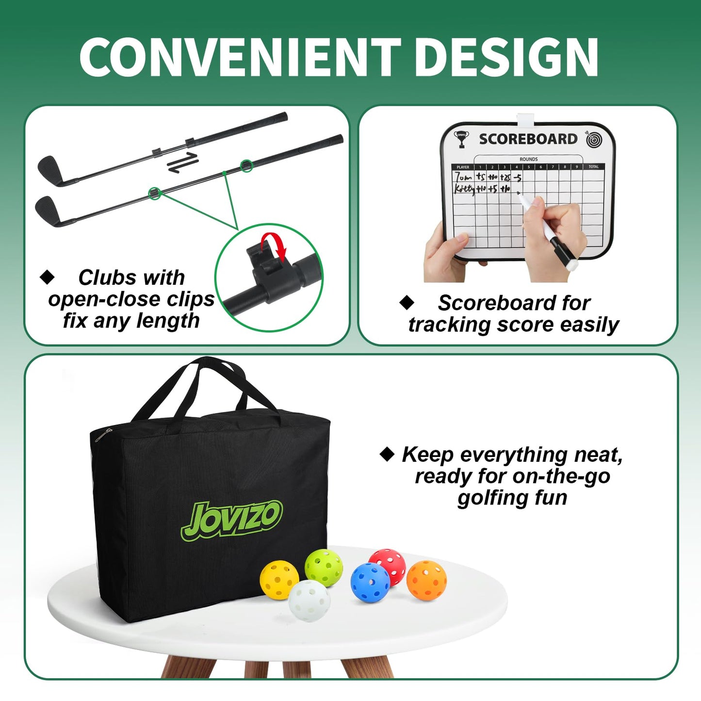 Jovizo Golf Chipping Game with 2 Retractable Clubs & 9 Holes, Portable Golf Set for Adults Kids, Outdoor Indoor Sports Practice Toy Gift for Family Play Yard, Backyard, Lawn, Beach