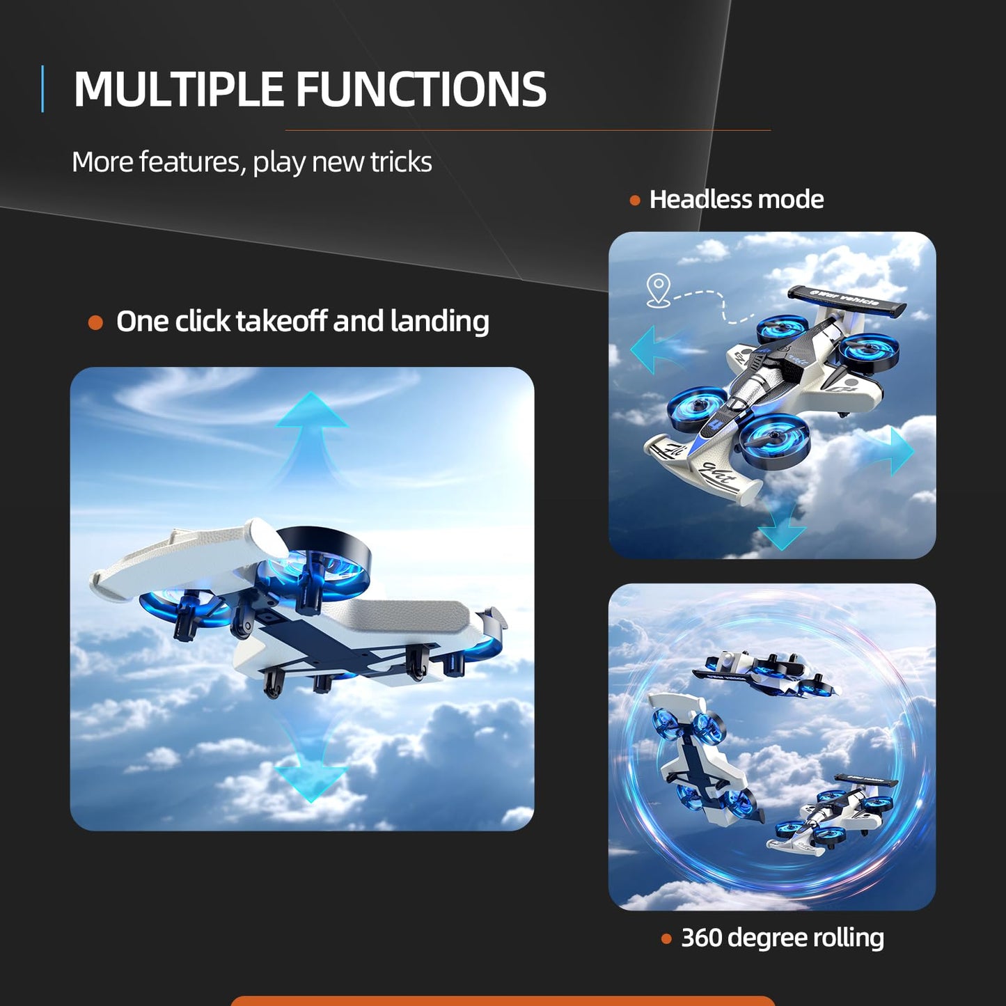Xelabrion Remote Control Airplane Car Toys for Kids Ages 4-6-8-10-12, 2-in-1 Foam RC Plane Car Jet Mini Drone, Racing Car Stunt Plane Toys for Kids Boys Beginners 4 5 6 7 8 9 Year Indoor Outdoor Play
