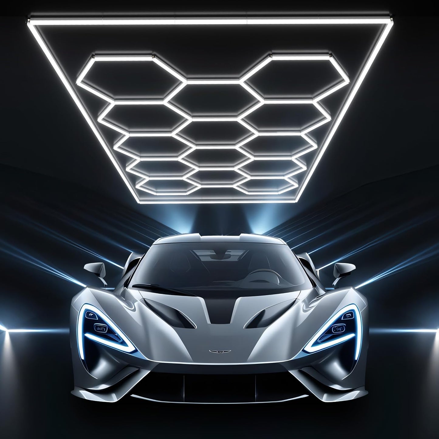 JTT Hexagon Garage Lights, 736W 73600LM LED Garage Hexagon Lights,6500K Super Bright Car Detailing Ceiling LED Shop Light for Basement, Warehouse, Auto Beauty Shop, Car Detailing Shop, Gym etc