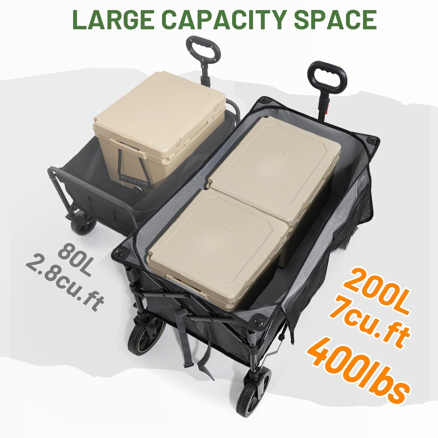 Timber Ridge Collapsible Wagon Cart with Brakes, 400lbs Heavy Duty Large Capacity Compact Portable Folding Wagon, Utility Grocery Cart for Camping, Gardening, Shopping-Grey