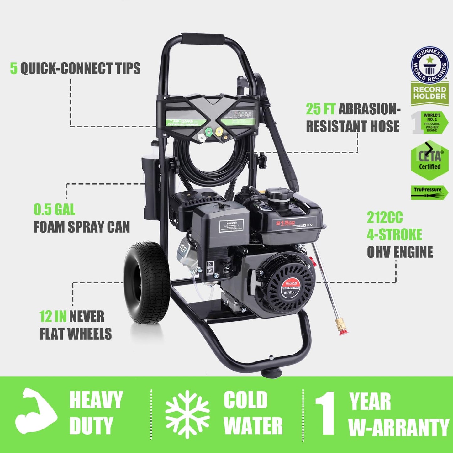 Imdot Gas Pressure Washer 4200PSI 4.0GPM Commercial Power Washer Gas Powered with 212CC Engine, 5 Tips, 25ft Hose, Soap Tank, Powerwashers for Home Cars, Black