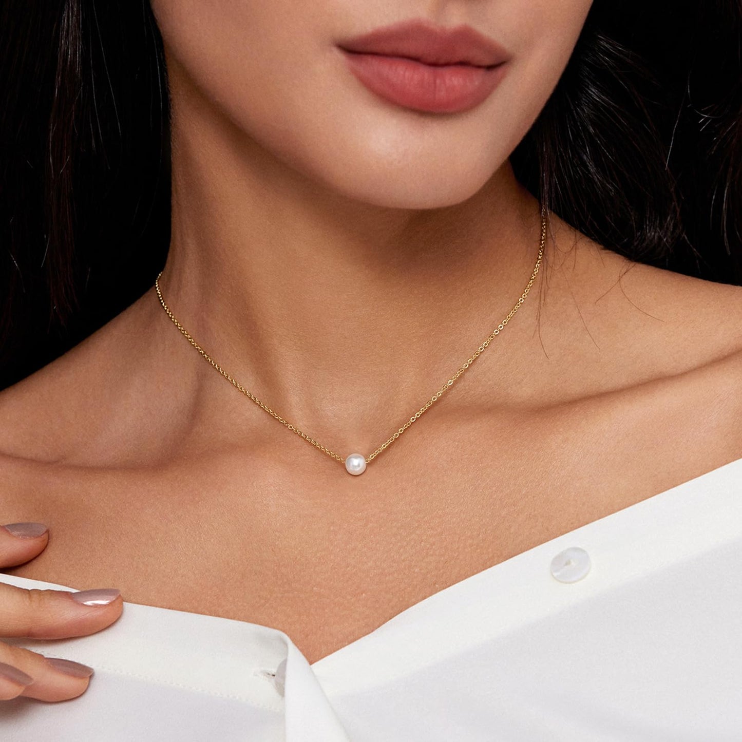 Zeffy Pearl Necklaces for Women, Single Pearl Choker Adjustable Necklace Tiny Simple Handmade Pearl Chain Women Everyday Jewelry Gifts