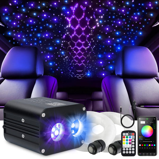 Starlight Headliner Kit,Twinkle + Music Sync Dual Color Fiber Optic Star Ceiling Lights with APP Remote Control, RGBW Star Lights for Car/Home Ceiling Decor, 1000pcs 9.8ft