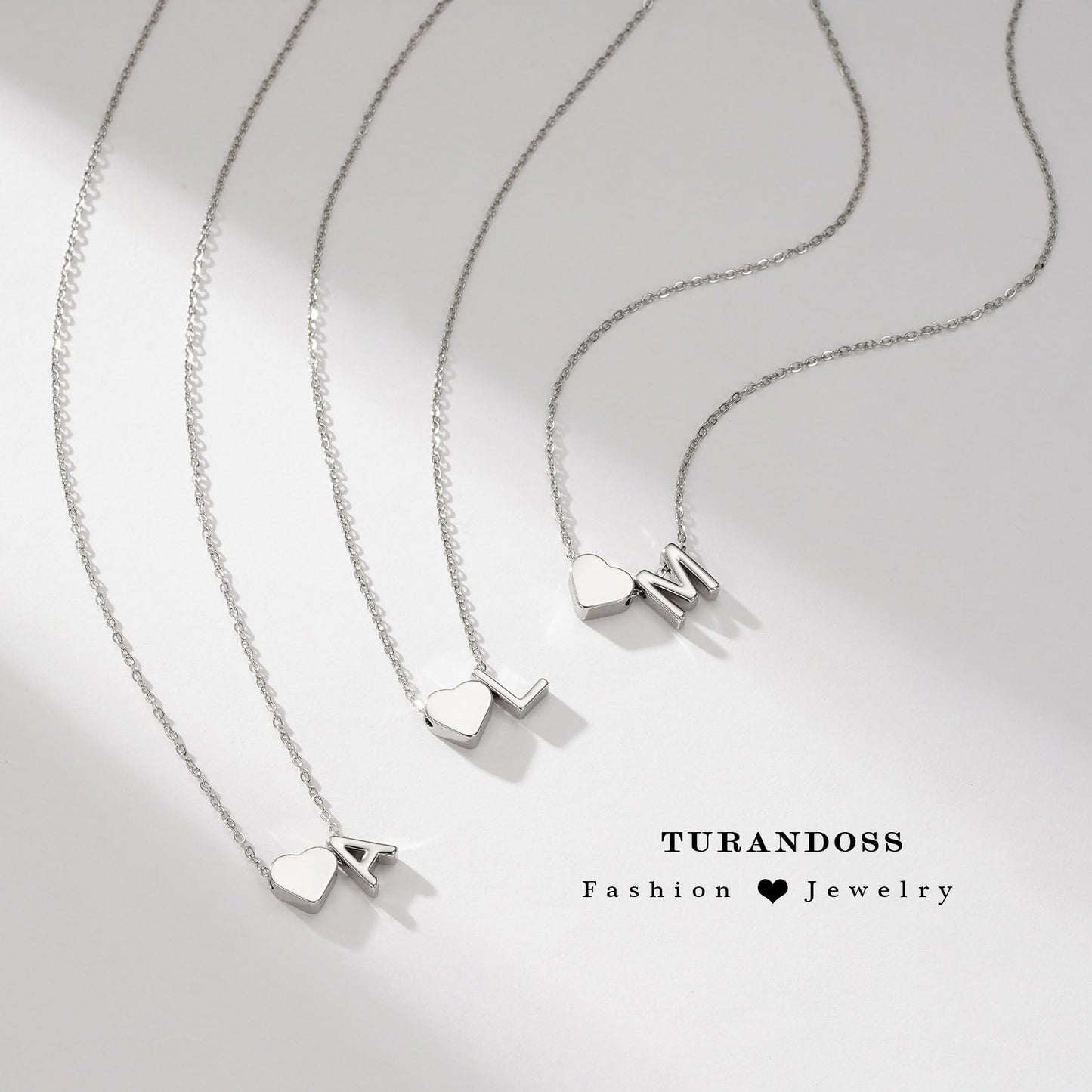 Turandoss Heart Initial Necklace for Women, 18K White Gold Plated Heart Initial H Dainty Necklaces Tiny Silver Necklaces Birthday Gifts for Women Jewelry