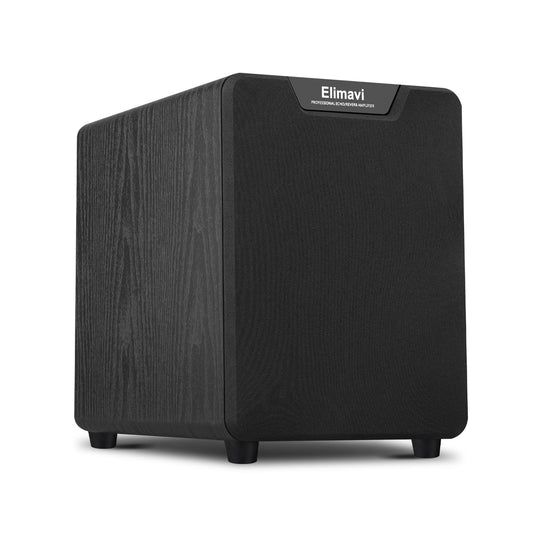 Elimavi 8" Powered Subwoofer Home Audio - 200W Deep Bass for Home Theater - Copper Driver, MDF Enclosure w/Aluminum Radiator - Ideal for Home Surround Sound Systems