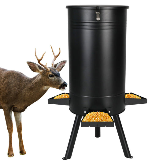 Solution4Patio 50-75 LB Large Metal Hunting Game Feeder, Heavy Duty Free Standing Deer Feeder, Portable Gravity Deer Feeder Automatic Dispenser, Weather-Proof (Black)