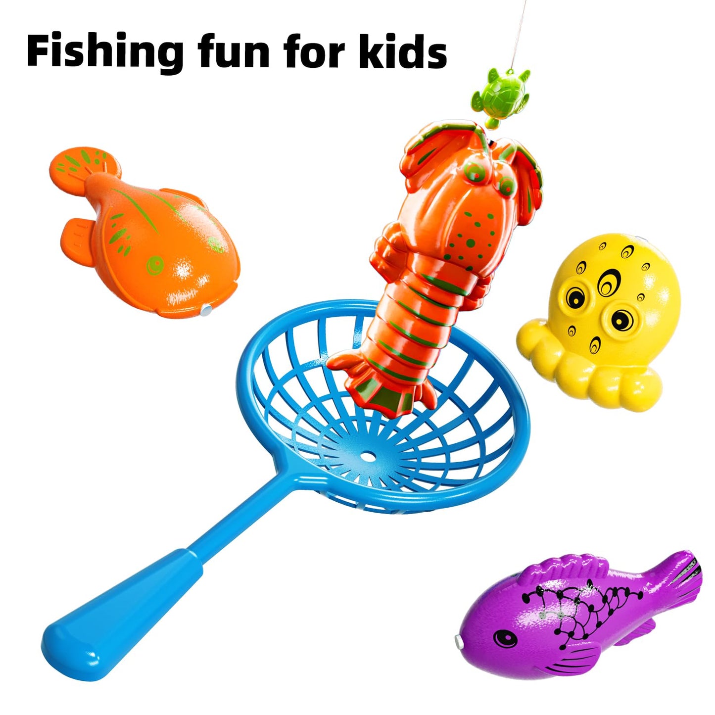 TEMI Magnet Fishing Game for Kids 4-8, Fish Toys for Kids 3-5, Bathtub Floating Fishing Pole, Water Table Pool with Rod Net, Summer Water Play Indoor and Outdoor, Gifts for Holiday for Boy and Girls